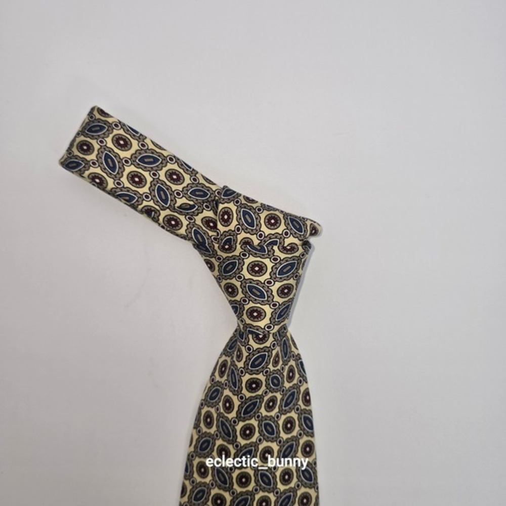 Stafford Vintage Silk Tie Yellow Blue Geometric Medallion Classic 57x3.75